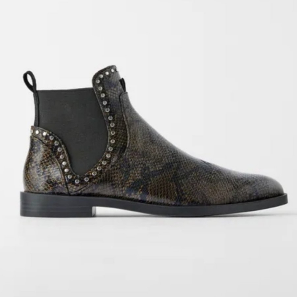 Zara Snake Pattern Studded Ankle Boots